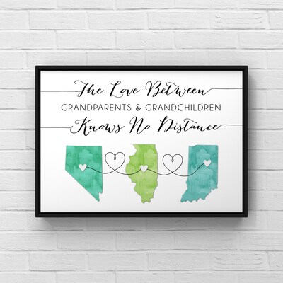 Grandparents Long Distance, Grandchildren Moving Away Gift, Custom Maps, State to State Sign, Personalized Gift, Love Between Grandkids - image1